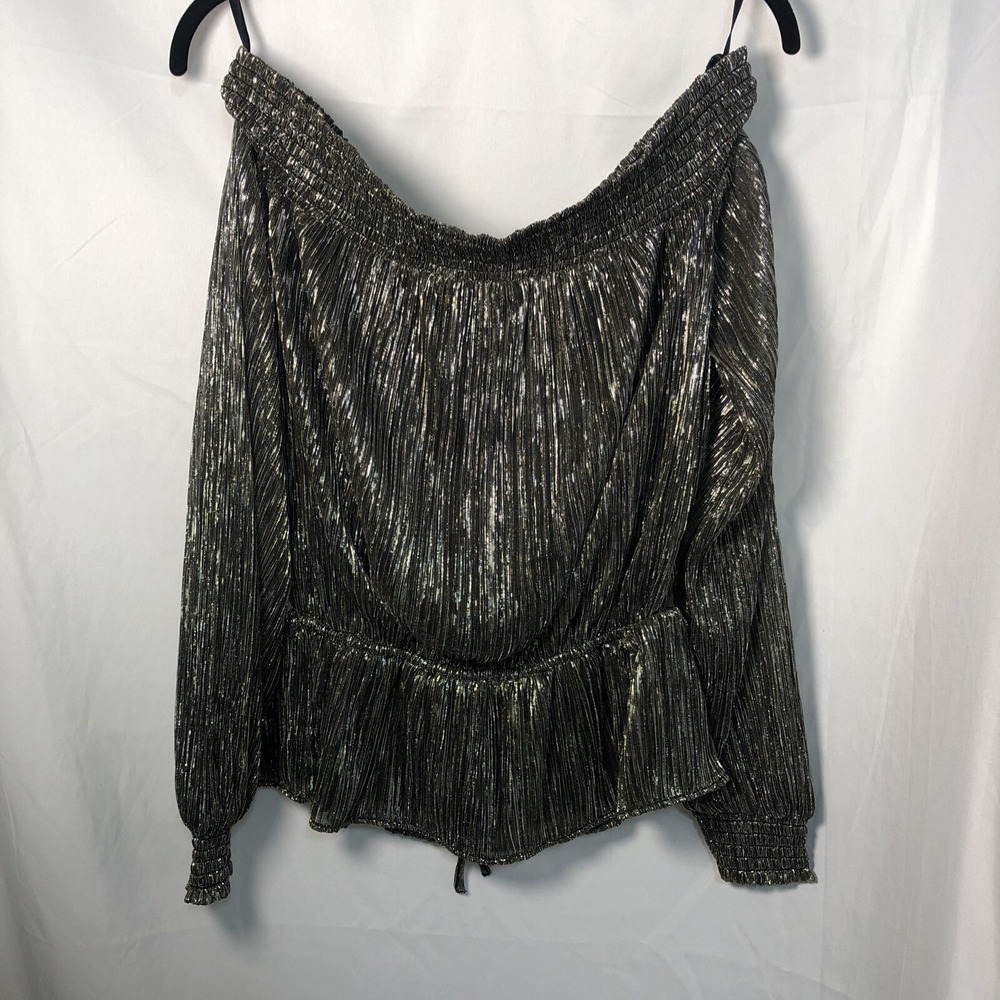 NWT WHBM Women Black/Gold/Silver Shimmer Metallic Off The Shoulder Top - Size S‎ - Picture 5 of 12